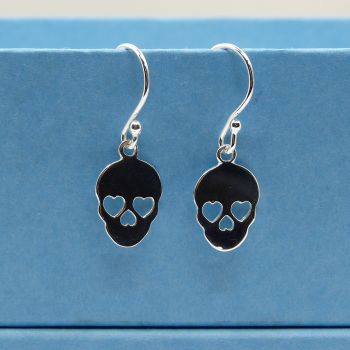 Sterling Silver Skull Drop Earrings - Great gift for Halloween