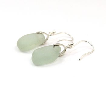 Seafoam Blue Sea Glass Sterling Silver Earrings  e296