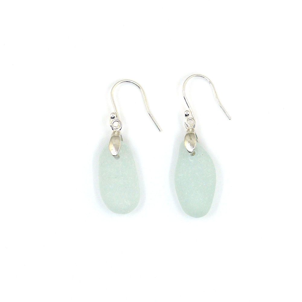 Pale Blue Sea Glass Sterling Silver Earrings  e301