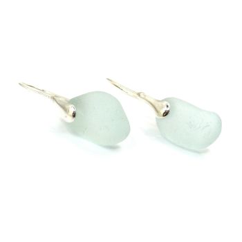 Seafoam Sea Glass Sterling Silver Earrings  e306