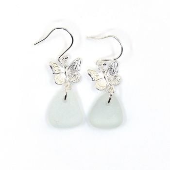 Sterling Silver  Butterfly and Sea Glass Drop Earrings e307