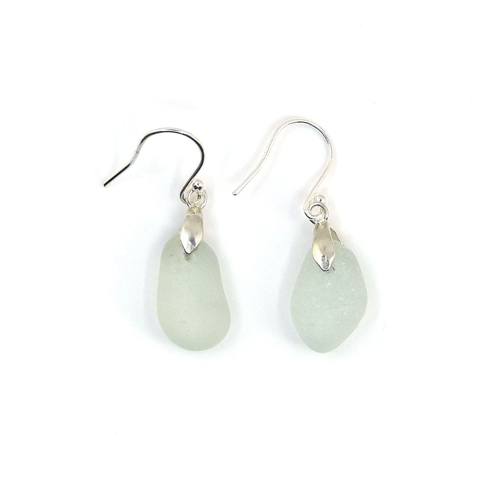 Seafoam Sea Glass Sterling Silver Earrings  e314