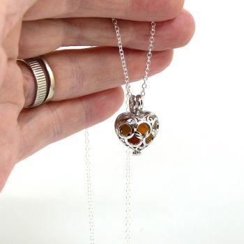 Shades of Gold Sea Glass Heart Locket Necklace L222
