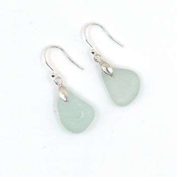 Seafoam Sea Glass Sterling Silver Earrings  e299