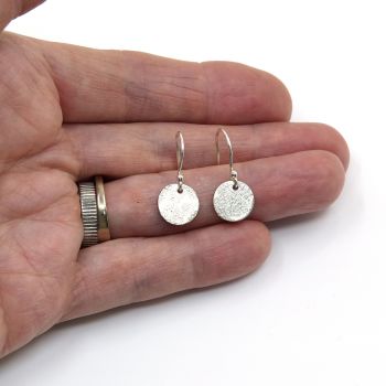 Tiny Sterling Silver Hammered Disc Drop Earrings