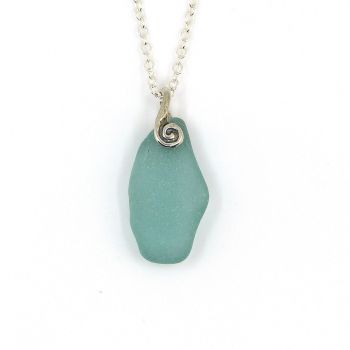 Light Teal Blue Sea Glass and Silver Necklace  ADRIENNE