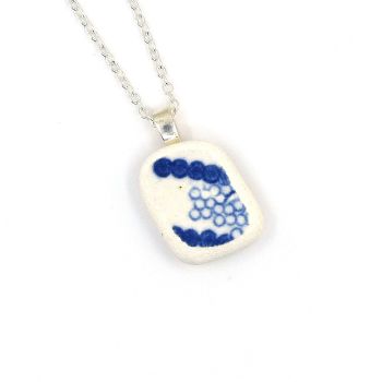 Blue and White English Beach Pottery Pendant Necklace