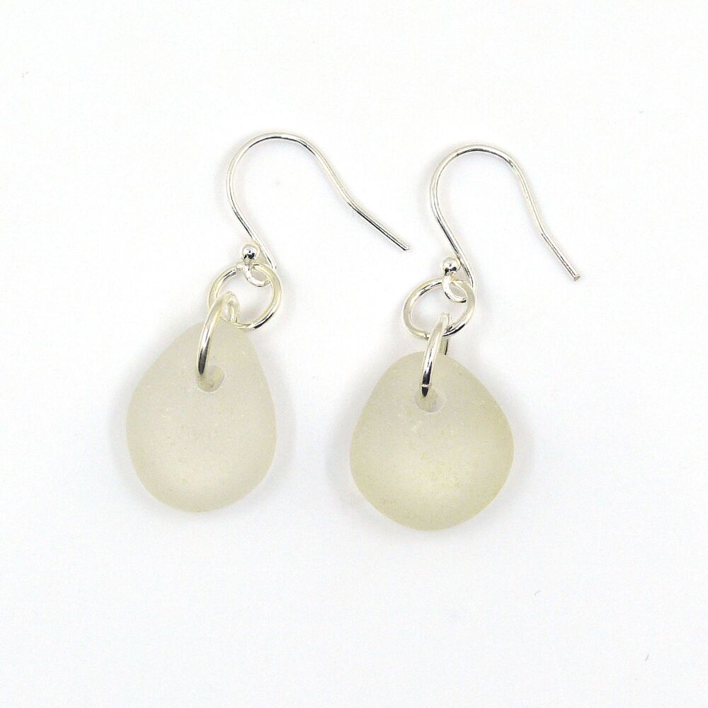 White  Sea Glass Drop Earrings e328