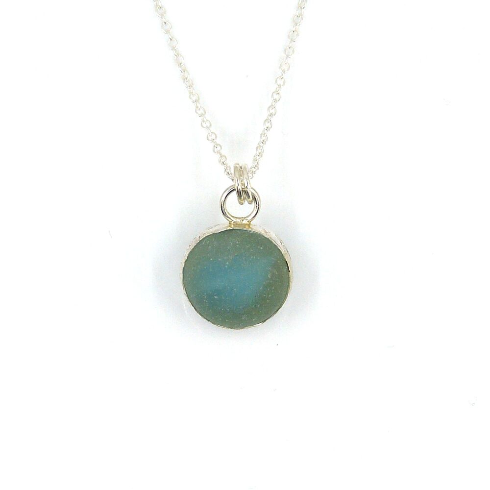 Sea Glass Marble Necklace,  Teal Marble,  Bezel Set Marble