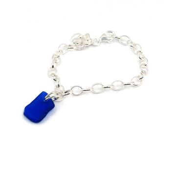 Cobalt Blue Sea Glass and Sterling Silver Bracelet 4mm links