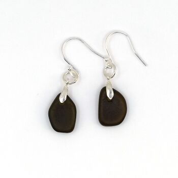 Deep Amber Sea Glass Sterling Silver Drop Earrings e330