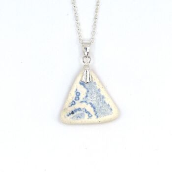 Blue and White Beach Pottery on Sterling Silver Necklace MANON