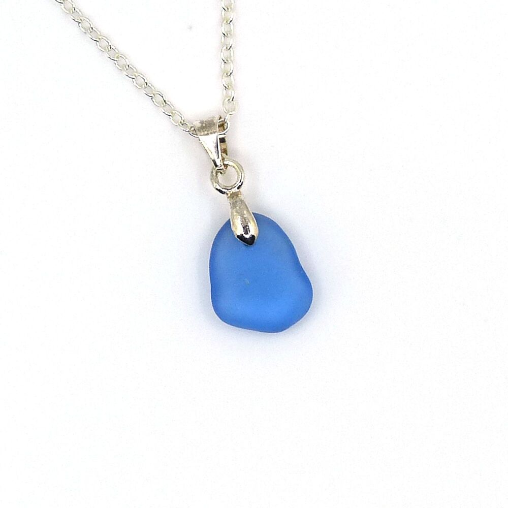 Tiny Sapphire Blue Sea Glass Necklace GEMMA