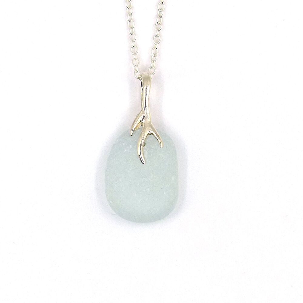 Seafoam Blue Sea Glass And Silver Tendril Pendant Necklace - ALYSON