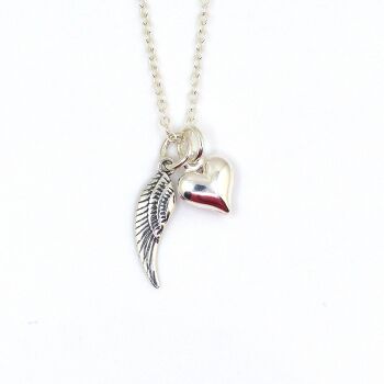 Sterling Silver Angel Wing and Heart  Necklace - Simple - Dainty - Minimalist - Guardian Angel