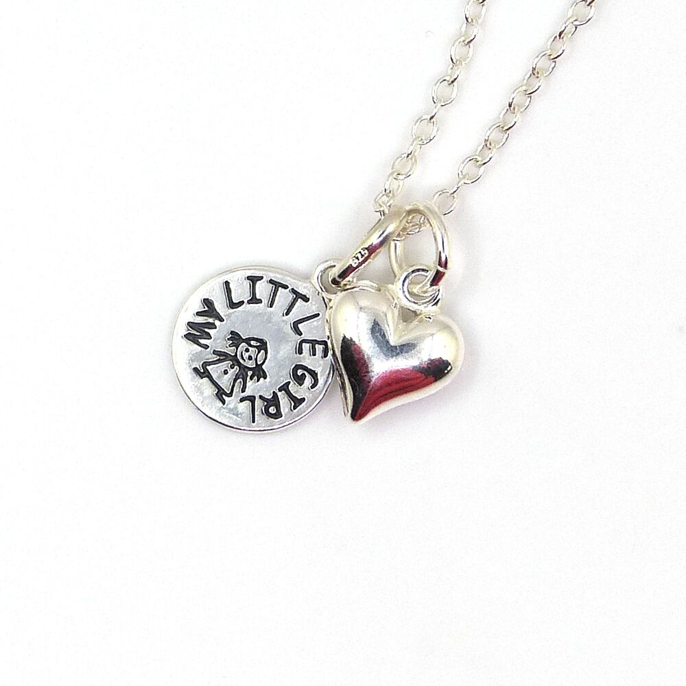 Sterling Silver My Little Girl and Heart Necklace - Simple - Dainty - Minim