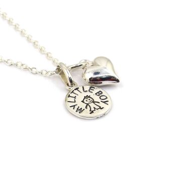 Sterling Silver My Little Boy and Heart Necklace - Simple - Dainty - Minimalist - New Mum Gift