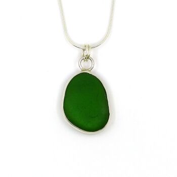 Bezel Set Emerald Green Sea Glass Pendant Necklace CLAIRE