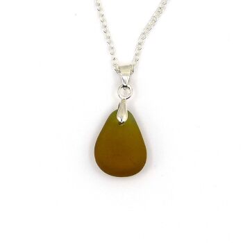Tiny Caramel Sea Glass and Silver Necklace PIPER