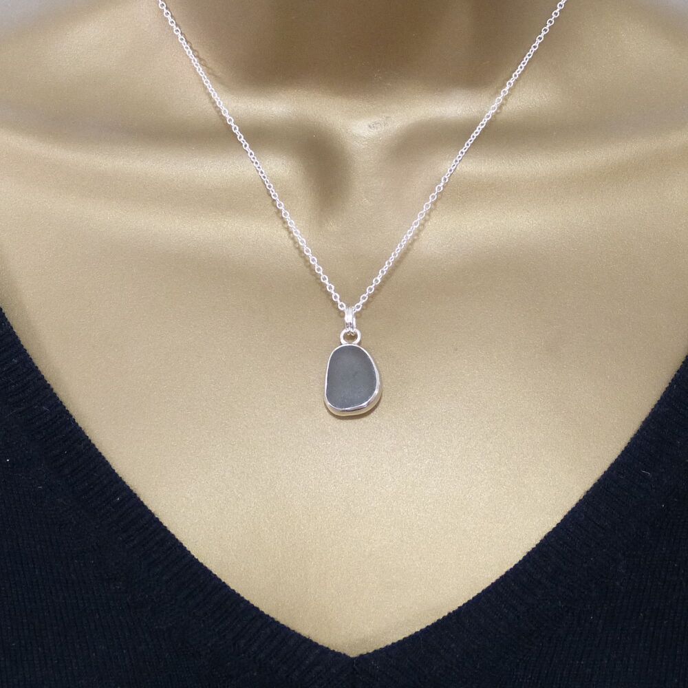Grey Sea Glass Pendant Necklace IOLA