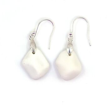 White Milk Sea Glass and Sterling Silver Earrings e335