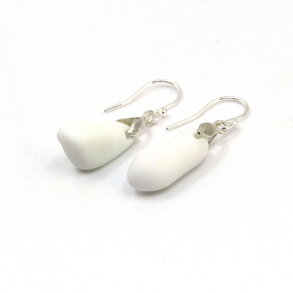 White Milk Sea Glass and Sterling Silver Earrings e334