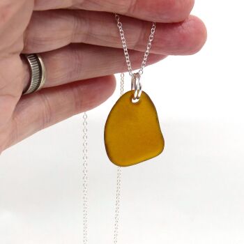 Amber Sea Glass and Sterling Silver Pendant