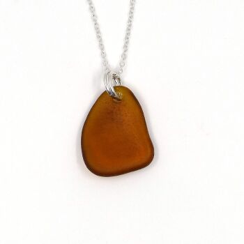 Amber Sea Glass and Sterling Silver Pendant
