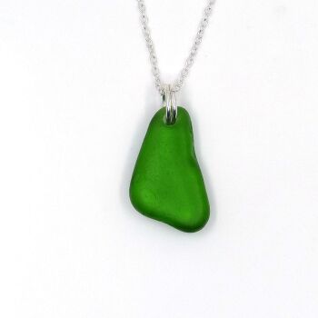 Emerald Green Sea Glass and Sterling Silver Pendant