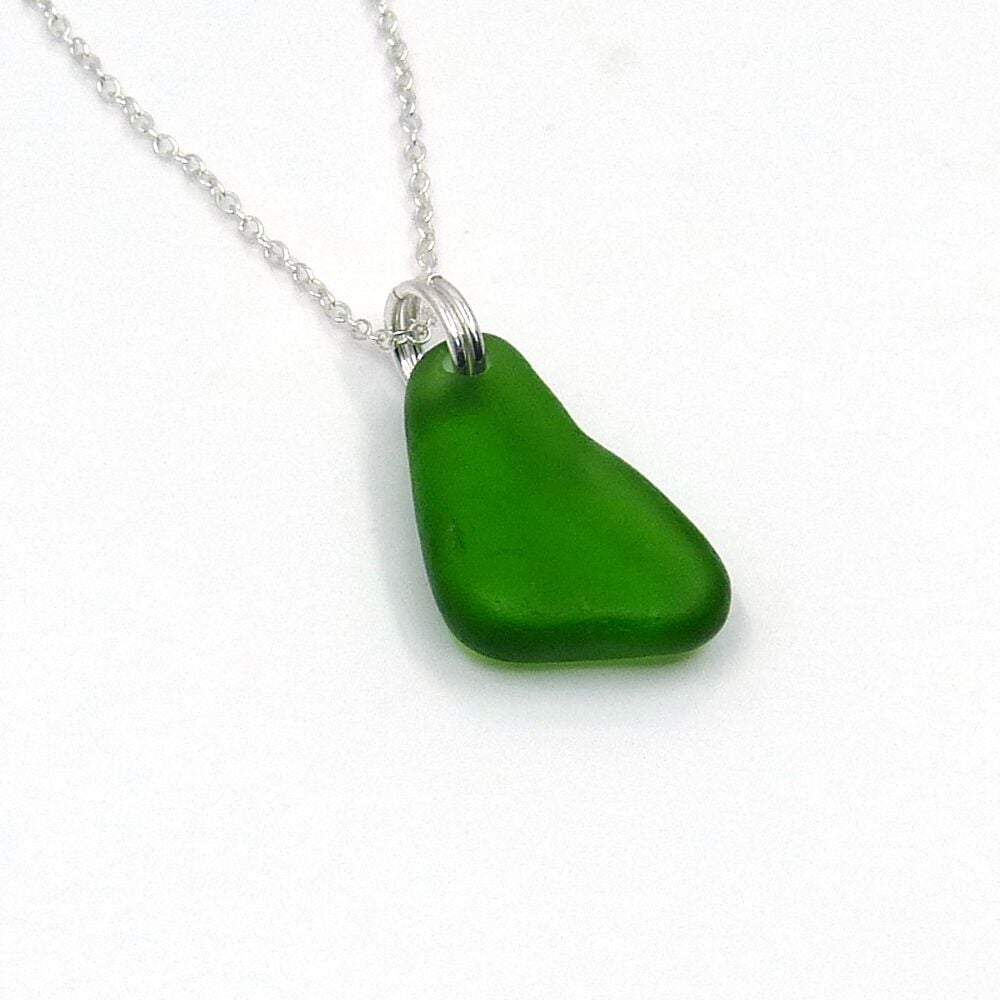 Emerald Green Sea Glass and Sterling Silver Pendant