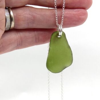 Forest Green Sea Glass and Sterling Silver Pendant
