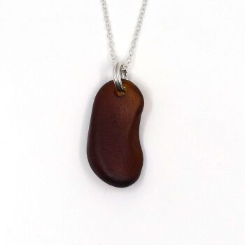 Dark Amber Sea Glass and Sterling Silver Pendant