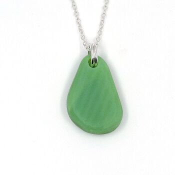 Pastel Green Milk Glass and Sterling Silver Pendant