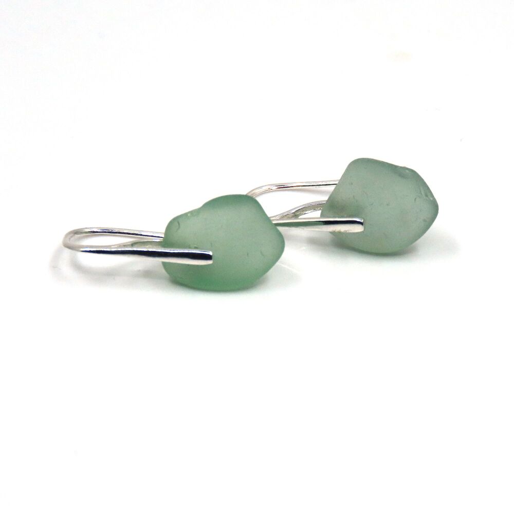 Pale Green Sea Glass and Sterling Silver Earrings e340