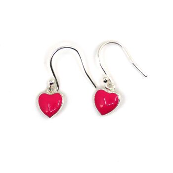 Tiny Sterling Silver  Pink Heart Drop Earrings