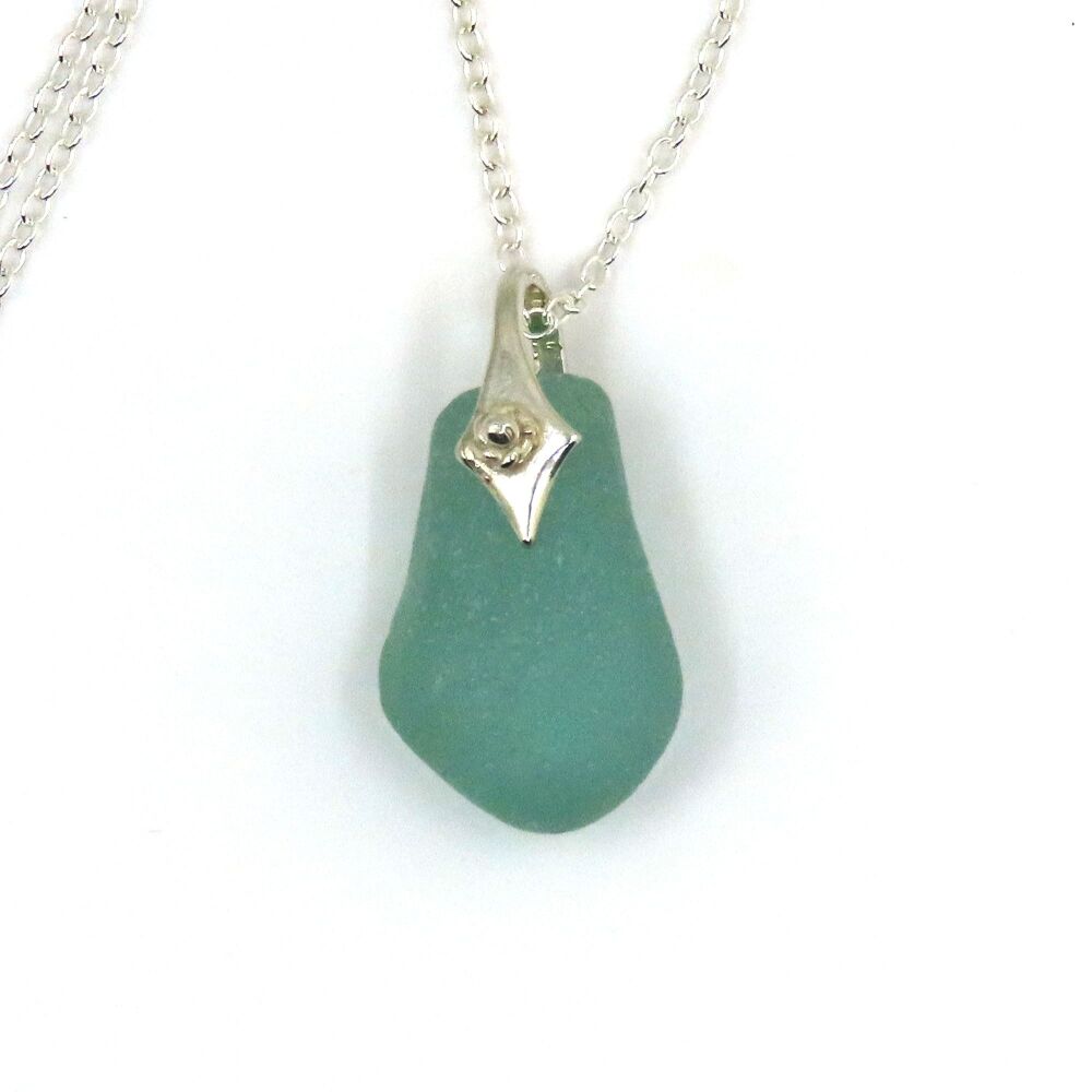 Light Teal Blue Sea Glass Necklace  ANDIE