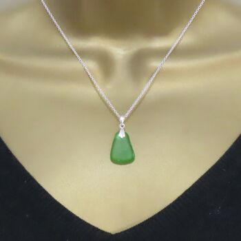 Emerald Green Sea Glass and Silver Necklace ISLA