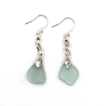 Pale Blue Sea Glass Sterling Silver Dangle Drop Earrings e341