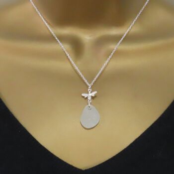 Seaspray Sea Glass, Sterling Silver Bee Charm Pendant Necklace