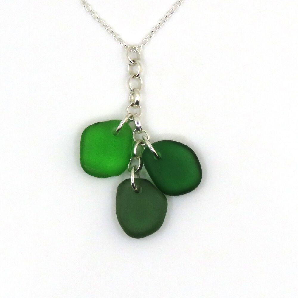 Shades of Green Sea Glass Cluster Necklace CARLY