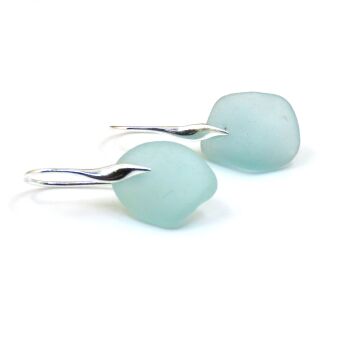Pale Aquamarine Sea Glass Sterling Silver Earrings  e344