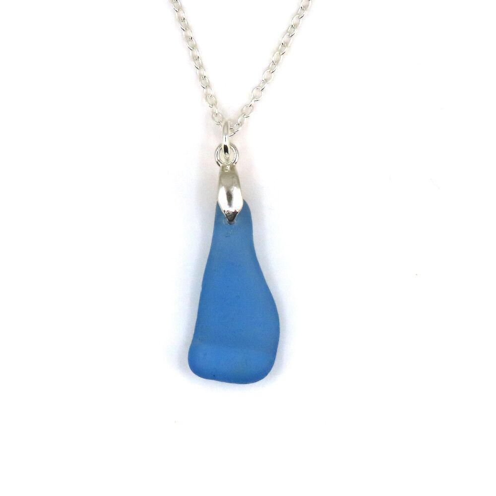 Rare Cornflower Blue English Sea Glass Necklace ELENA
