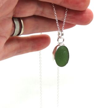 Bezel Set Forest Green Sea Glass Pendant Necklace CLAIRE