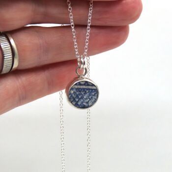 Blue and White Beach Pottery Pendant Necklace WILLOW