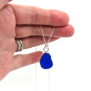 Rare Cobalt Blue Sea Glass Backless Bezel Set Pendant Necklace CARI