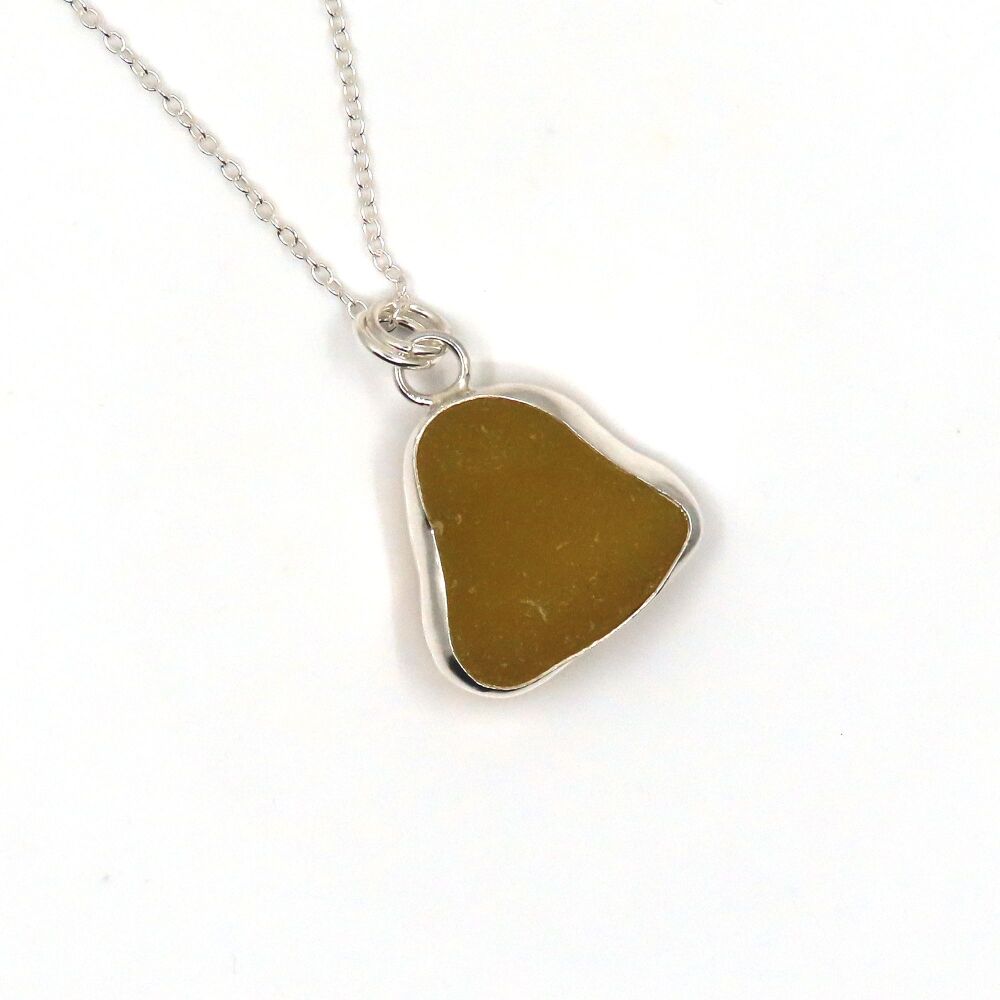 Bezel Set Honey Amber Sea Glass Pendant Necklace  CAYLA