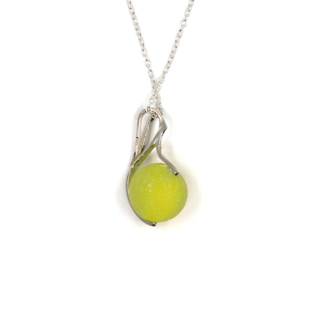 Yellow Green Sea Glass Marble Spinner Necklace