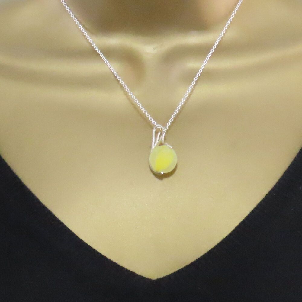 Yellow Sea Glass Marble Spinner Necklace