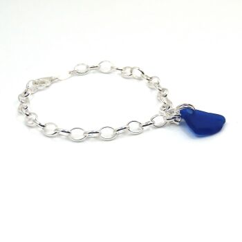 Sea Glass Bracelet, Cobalt Blue, Sterling Silver Bracelet