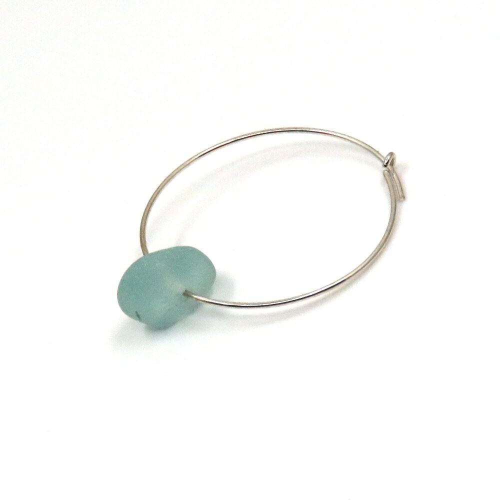 Single Pale Blue Sea Glass Hoop Earring